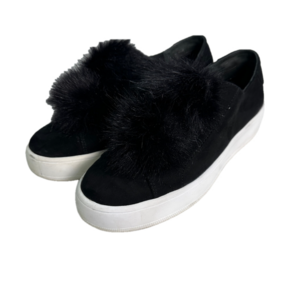 Steve Madden Bryanne Black Pom Pom Slip Ons 8.5‎